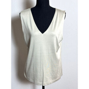 Linda Allard Ellen Tracy Women’s Beige Silk &‎ Spandex V Neck Top Size X